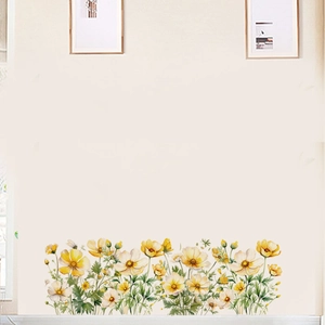 Yellow daisy floral wall decals for living room skirting line decoration