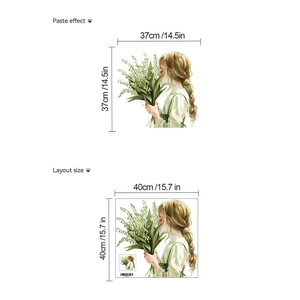 Sticker mural autocollant fille avec bouquet de muguet effet de pose et taille de mise en page