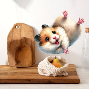 3D cute hamster wall sticker jumping over kitchen counter for home wall decor