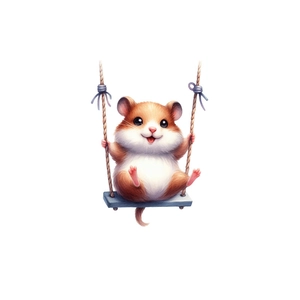Cute cartoon hamster on a wood swing self-adhesive PVC wall sticker for home decoration