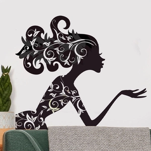 Beauty Profile Silhouette Wall Sticker Elegant Floral Vine Female Face Removable PVC Art Decal For Living Room Bedroom