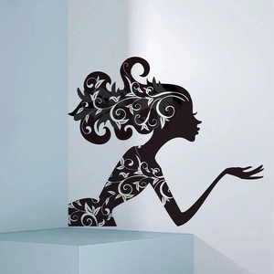 Elegant woman silhouette wall sticker with floral vine patterns for living room decor