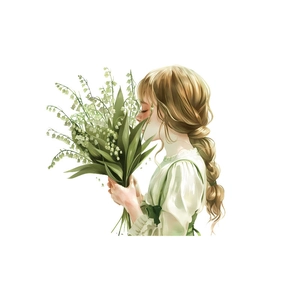 Sticker mural fille avec bouquet de muguet pour décoration de salon et de chambre