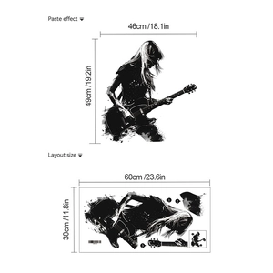 Silhouette wall sticker of girl playing guitar, black PVC decal for home decor