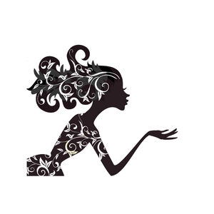 Elegant woman profile silhouette wall sticker with intricate vine patterns on white background