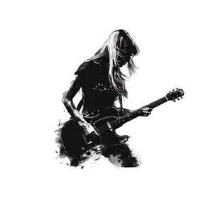 Artistic silhouette wall sticker of a girl playing guitar for living room decor