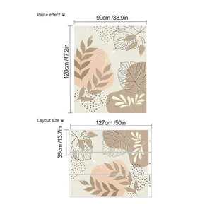 Size guide for tropical leaf wall decals showing paste effect and layout dimensions