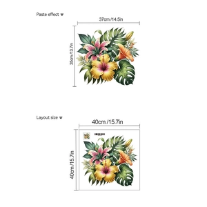 Detail von Tropenlilie und Monstera Wandtattoo mit Layout und Klebeeffekt-Anzeige