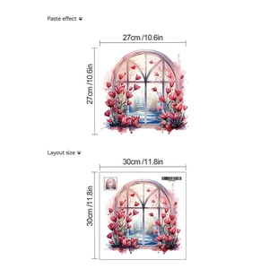 Detailed dimension guide for heart balloon fake window wall sticker and layout size
