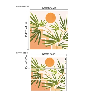 Detail view of tropical leaf wall decal showing layout size and finished paste dimensions