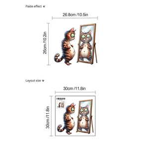 Detailed wall sticker layout size and paste effect for cartoon cat mirror decor