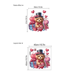 Détail du sticker mural chien de dessin animé avec cœurs et cadeaux avec dimensions