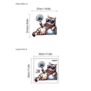 Detailed view of 30x30cm cartoon cat wall sticker with sunglasses and TV layout