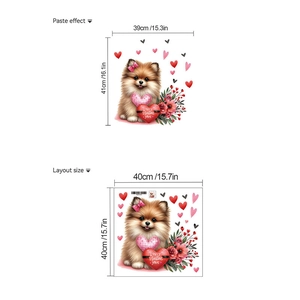 Dimensions de la mise en page et effet adhésif des stickers muraux chiot pour la Saint-Valentin