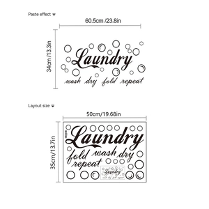 Minimalist Laundry wall sticker with Wash Dry Fold Repeat bubbles for home decor