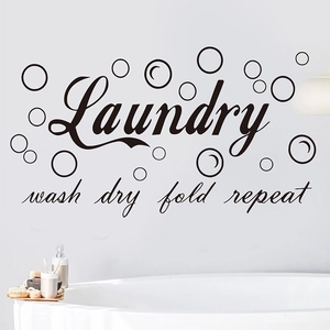 Laundry Wash Dry Fold Repeat Wall Stickers Removable PVC Art Decal With Bubbles For Laundry Room Bathroom Home Decor