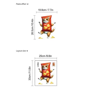 Size chart showing layout and paste dimensions for cartoon cat vinyl wall decal