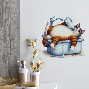 Cartoon Cat Bathroom Wall Stickers PVC Waterproof Removable Decals Cute Kitty Brushing Teeth Bathing Mirror Decor For Toilet