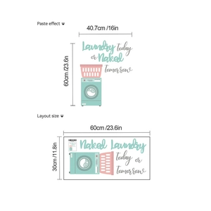 Cartoon laundry room wall stickers with laundry machine and naked tomorrow text decor