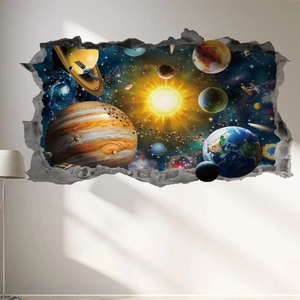 3D Broken Wall Effect Space Starry Sky Soccer Field Deep Sea Treasure PVC Wall Sticker Removable Self Adhesive Art Mural