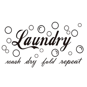 Laundry room wall sticker with wash dry fold repeat quotes and bubble patterns
