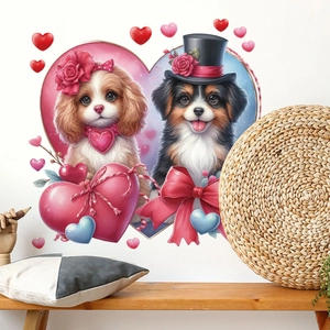 Détail de chiens de dessin animé avec des cœurs sur un mur blanc pour la décoration