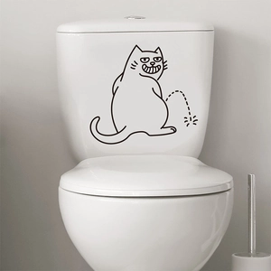 Funny cartoon cat bathroom sticker made of waterproof PVC for toilet tank decoration