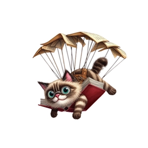 Cartoon ginger cat paragliding with red book wings wall sticker for living room decoration