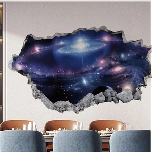 3D outer space wall decal with galaxy planet design for modern living room decor