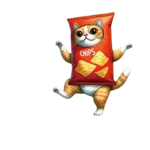 Funny cartoon ginger cat in red chips bag packaging wall sticker for home decor