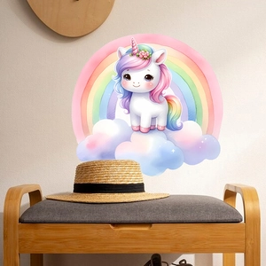 Cute cartoon unicorn and rainbow wall stickers for children's bedroom decor