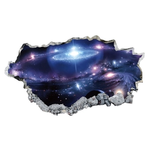 3D cracked wall sticker with realistic outer space galaxy and nebula cosmic scenery