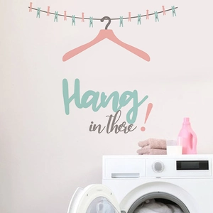 Cartoon laundry room wall sticker with clothesline and Hang in there phrase decoration