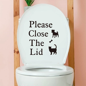 Cartoon dog and cat silhouette toilet lid sticker with Please Close The Lid text decal