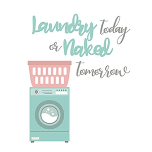 Cartoon laundry wall sticker with mint washing machine and creative English lettering