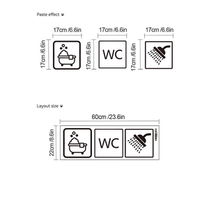 Self-adhesive PVC bathroom door stickers with icons and WC text in 60x22cm layout