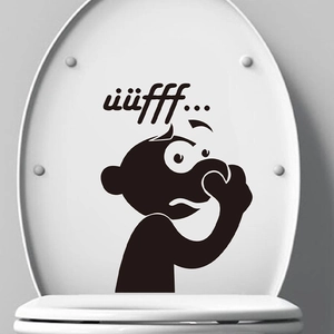 Funny cartoon character pinching nose toilet sticker in black PVC for bathroom decor