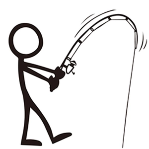 Minimalist stickman fishing vinyl wall sticker for bathroom decor on white background