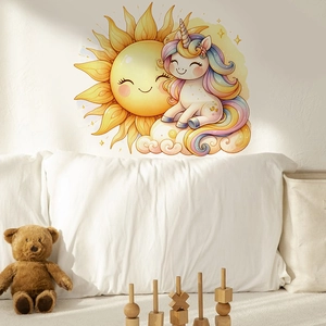 Cute cartoon unicorn and sun wall stickers for nursery and children bedroom decoration