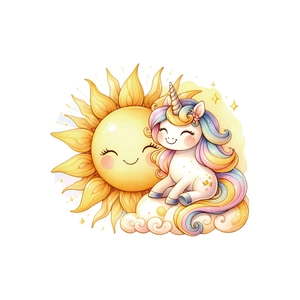 Cartoon unicorn with smiling sun and rainbow wall sticker for nursery bedroom decor