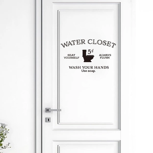 Vintage Water Closet toilet door sticker black PVC self-adhesive decal on white door