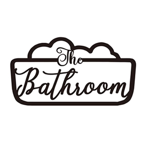 Modern black cutout bathtub wall decor with The Bathroom elegant cursive text