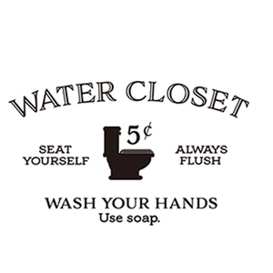 Water Closet decorative wall sticker with toilet icon and modern black PVC vinyl lettering