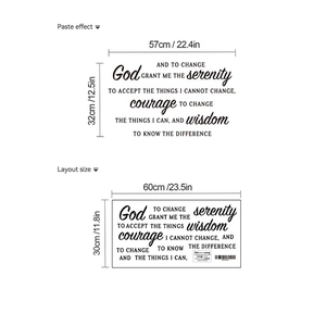 Detail showing Serenity Prayer wall decal layout and its 57x32cm applied dimensions