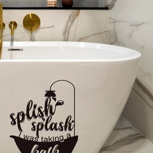 Splish Splash I Was Taking A Bath English Phrase Bathroom Wall Decal Removable PVC Bathtub Shower Art Mural Decor Black