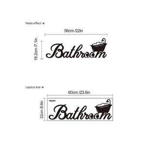 Black self-adhesive bathroom wall sticker featuring bathtub icon and bathroom lettering