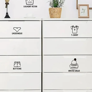 Black cartoon clothing icons for wardrobe organization, PVC self-adhesive closet decals