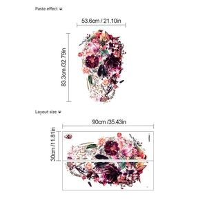 Floral wall decal with birds and flowers in vintage oil painting style layout and size