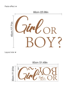 Detail showing layout and paste size for Boy or Girl gender reveal party wall stickers