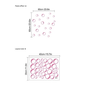 Pink bubble wall sticker for living room with layout size and paste effect display